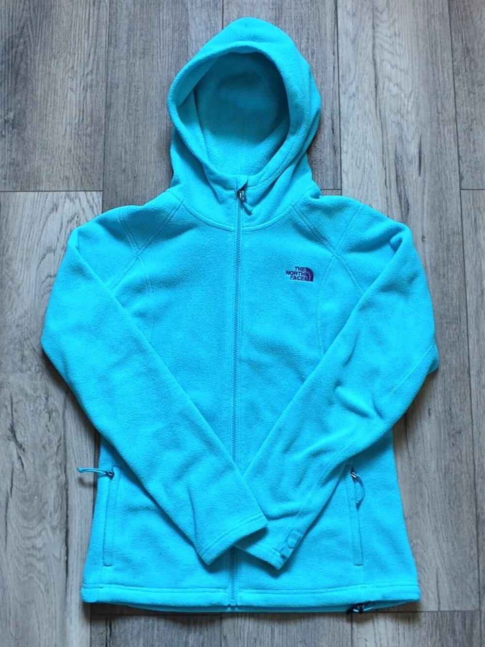The North Face Women's Cyan Blue Full Zip Fleece Hoodie Small Triclimate Liner